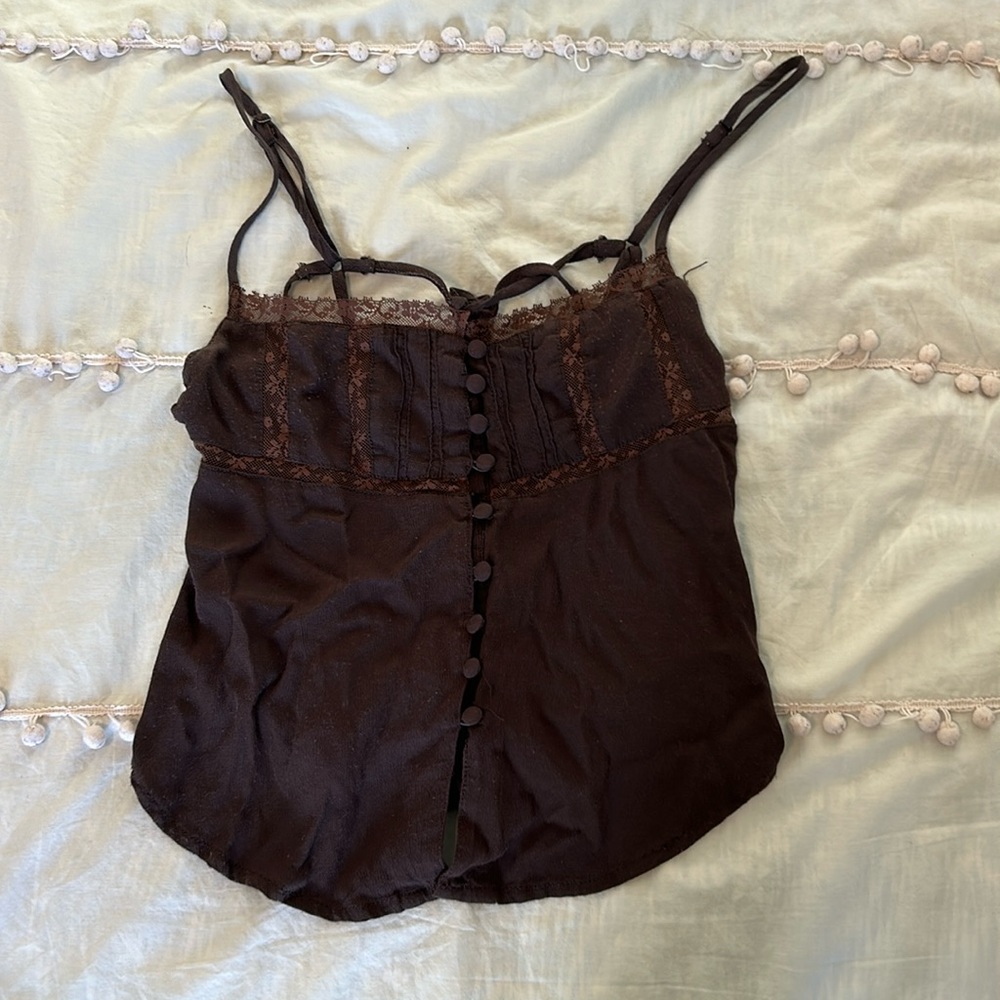 Urban Outfitters brown laced top. Size Small/Medium. Color: Brown.